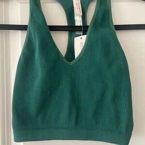 Free People Movement Ribbed Racerback Sports Bra Green NWT